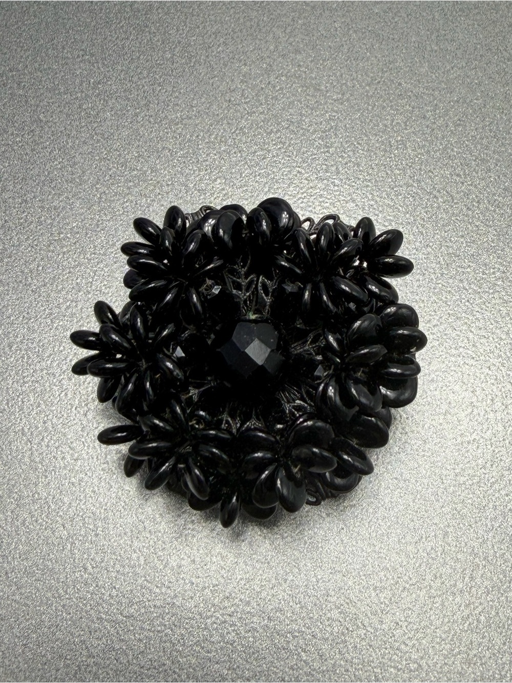 Vintage Miriam Haskell Black Beaded Floral Brooch #cz517 - Picture 2 of 3